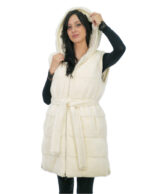 Cream white reversible vest 46 mink and wool fur zip closure side slits with zip wool