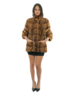 Mink fur pistagna coat 70cm 50 gold gold long sleeve external pockets and internal pocket - Image 4