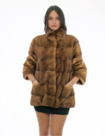 Mink fur pistagna coat 70cm 50 gold gold long sleeve external pockets and internal pocket
