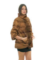 Mink fur pistagna coat 70cm 50 gold gold long sleeve external pockets and internal pocket - Image 2