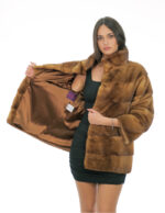 Mink fur pistagna coat 70cm 50 gold gold long sleeve external pockets and internal pocket - Image 6