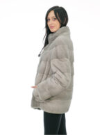 Pistagna Mantel Nerzfell 70cm 50 grau Saphir lange Ärmel Außentaschen und Innentasche – Bild 2