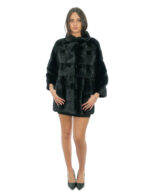 Jacket with mink fur shiny black 50 three-quarter sleeve piping collar external pockets and hidden internal pocket - Image 4