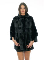 Jacket with mink fur shiny black 50 three-quarter sleeve piping collar external pockets and hidden internal pocket