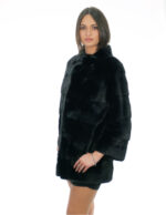 Jacket with mink fur shiny black 50 three-quarter sleeve piping collar external pockets and hidden internal pocket - Image 3