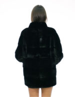 Jacket with mink fur shiny black 50 three-quarter sleeve piping collar external pockets and hidden internal pocket - Image 5