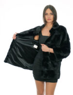 Jacket with mink fur shiny black 50 three-quarter sleeve piping collar external pockets and hidden internal pocket - Image 6