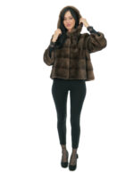 Giacca pelliccia visone manica campana 46 demi buff corta 56 centimetri cappuccio manica tre quarti