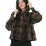 Mink fur jacket bell sleeve 46 demi buff short 56cm hood three quarter sleeve