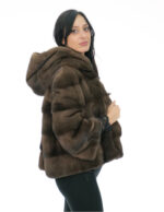 Giacca pelliccia visone manica campana 46 demi buff corta 56 centimetri cappuccio manica tre quarti