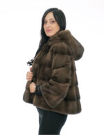 Giacca pelliccia visone manica campana 46 demi buff corta 56 centimetri cappuccio manica tre quarti