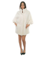 Mantella a fasce sottilissime bianca visone 48-56 pelliccia collo pistagna manica tre quarti collo e polsi pelle intera - Image 4