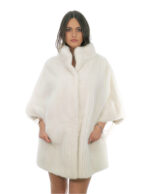 Mantella a fasce sottilissime bianca visone 48-56 pelliccia collo pistagna manica tre quarti collo e polsi pelle intera