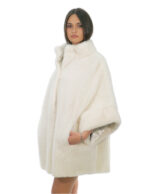 Mantella a fasce sottilissime bianca visone 48-56 pelliccia collo pistagna manica tre quarti collo e polsi pelle intera - Image 3