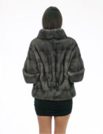 Mink fur jacket blue iris 46 grey with half sleeve belt inner leather waist pistagna collar with button - Image 5