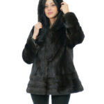 Mink Vertical Full and Horizontal Mahogany 50 Fur Side Slits Hood Long Sleeves Closure Hooks