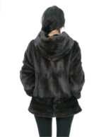 Visone verticale intero e orizzontale mogano 50 pelliccia spacchetti laterali cappuccio maniche lunghe chiusura ganci