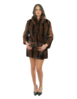 Brown fur gradient with black stripes 44 mink brown demi full leather long sleeve Italian collar with button - Image 4