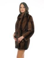 Brown fur gradient with black stripes 44 mink brown demi full leather long sleeve Italian collar with button - Image 3