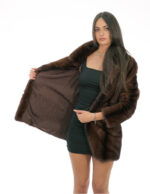 Brown fur gradient with black stripes 44 mink brown demi full leather long sleeve Italian collar with button - Image 6