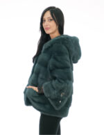 Pelliccia visone verde bistro green taglia 46 manica tre quarti con coulisse cappuccio