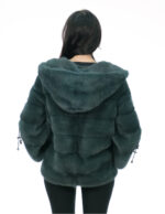 Pelliccia visone verde bistro green taglia 46 manica tre quarti con coulisse cappuccio