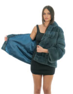 Petrolgrüne Nerzpelzjacke 48 horizontale langärmelige Kapuze gefütterte Nerzfelle – Bild 6