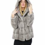 Pelz 60 cm horizontaler Nerz Saphir 50 Kordelzug Innenärmel langer Kapuzenhaken Verschluss