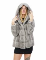 Pelz 60 cm horizontaler Nerz Saphir 50 Kordelzug Innenärmel langer Kapuzenhaken Verschluss