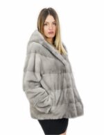 Pelz 60 cm horizontaler Nerz Saphir 50 Kordelzug Innenärmel langer Kapuzenhaken Verschluss – Bild 3