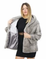 Pelz 60 cm horizontaler Nerz Saphir 50 Kordelzug Innenärmel langer Kapuzenhaken Verschluss – Bild 6