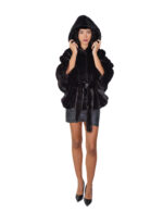 Черная норковая накидка 46-52 с вертикальной обработкой капюшона и внутренним меховым поясом наружные карманы — изображение 4