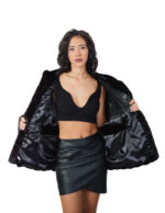 Черная норковая накидка 46-52 с вертикальной обработкой капюшона и внутренним меховым поясом наружные карманы — изображение 6