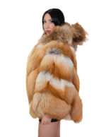 Накидка из меха лисы с капюшоном 46-54 натуральный оранжевый и белый свободный крой V-образная отделка — изображение 2