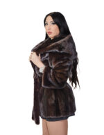 Mink fur coat 42 vertical 78cm long hood outer belt fur coat - Image 2