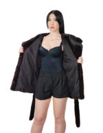 Mink fur coat 42 vertical 78cm long hood outer belt fur coat - Image 6