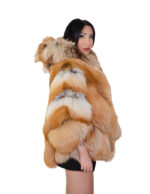 Накидка из меха лисы с капюшоном 46-54 натуральный оранжевый и белый свободный крой V-образная отделка — изображение 3