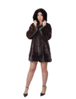 Mahogany 50 vertical mink fur coat with horizontal band at cuffs and hood bottom - Image 4