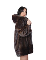 Mahogany 50 vertical mink fur coat with horizontal band at cuffs and hood bottom - Image 3