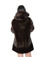 Mahogany 50 vertical mink fur coat with horizontal band at cuffs and hood bottom - Image 5