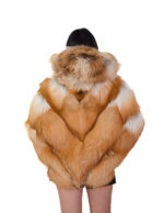Накидка из меха лисы с капюшоном 46-54 натуральный оранжевый и белый свободный крой V-образная отделка — изображение 5