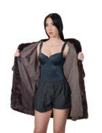 Mahogany 50 vertical mink fur coat with horizontal band at cuffs and hood bottom - Image 6