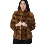 Mink fur jacket horizontal long sleeve 40 gold dark pistagna collar outer pockets