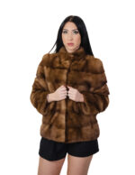 Mink fur jacket horizontal long sleeve 40 gold dark pistagna collar outer pockets