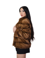 Mink fur jacket horizontal long sleeve 40 gold dark pistagna collar outer pockets - Image 2