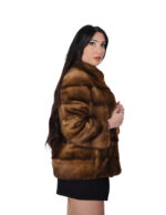 Mink fur jacket horizontal long sleeve 40 gold dark pistagna collar outer pockets - Image 3