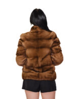 Mink fur jacket horizontal long sleeve 40 gold dark pistagna collar outer pockets - Image 5