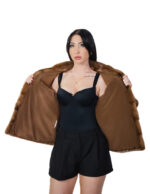 Mink fur jacket horizontal long sleeve 40 gold dark pistagna collar outer pockets - Image 6