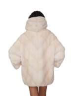 48-54 Elfenbeinfarbener Nerzpelz-Umhang V-förmige Kapuze Dreiviertel-Ärmel Kordelzug Saum – Bild 5