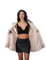 48-54 Elfenbeinfarbener Nerzpelz-Umhang V-förmige Kapuze Dreiviertel-Ärmel Kordelzug Saum – Bild 6